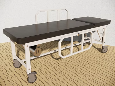 Medical Bed With Black Mattress White Metal Frame And Wheels For Hospital Use 3d model