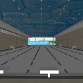 Indoor Swimming Pool Facility With Lane Lines Ceiling Lighting And Modern Design