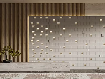 Contemporary Accent Wall Design With Geometric Pattern And Wooden Paneling 3d model