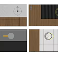 Modern Feature Wall Designs With Wooden Panels Gray Surfaces And Circular Elements 3d model