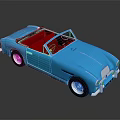 Blue Vintage Convertible Car With Red Interior And Shiny Body Design