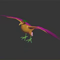 3D Rendered Flying Bird With Yellow Body Blue Wings Crested Head Standing on Black Surface