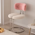 Modern Minimalist Single Chair With Pink Fluffy Backrest Cream Seat And Silver Metal Legs