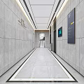 Elevator Hallway Featuring Gray Walls Ceiling Lines 17F 1F Signs Floor White Lines Display Screen 3d model