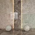 Wall Components Featuring Marble Textures Square Hexagonal Mosaic Tiles And Decorative Spheres 3d model