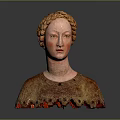 Classical Female Bust Sculpture With Curled Hair Rosy Cheeks And Decorative Collar