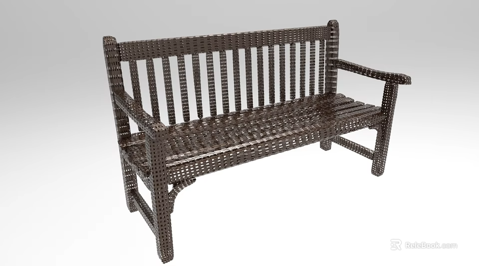 Dark Brown Woven Outdoor Leisure Bench With Armrests And Striped Woven Design 3d model 