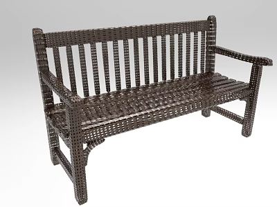 Dark Brown Woven Outdoor Leisure Bench With Armrests And Striped Woven Design 3d model