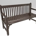 Dark Brown Woven Outdoor Leisure Bench With Armrests And Striped Woven Design