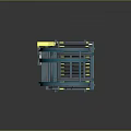 Blue Industrial Mechanical Equipment Featuring Curved Frame Platform Base and Yellow Accents