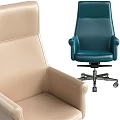 Modern Office Chair With Teal And Beige Leather High Back And Metal Base Wheels