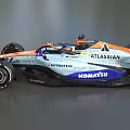 Orange And Gray Formula 1 Car Featuring ATLASSIAN Sponsors And Racing Tires