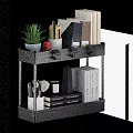 Black Two Tier Desktop Storage Shelf Organizing Stationery Books And Potted Plant