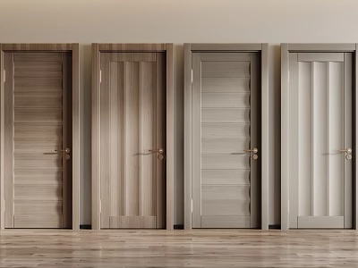 Modern Hinged Interior Doors Featuring Various Wood Textures And Metal Handles For Home 3d model