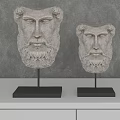 Classical Sculpture Head Ornament Set With Black Bases And Gray Background Tabletop