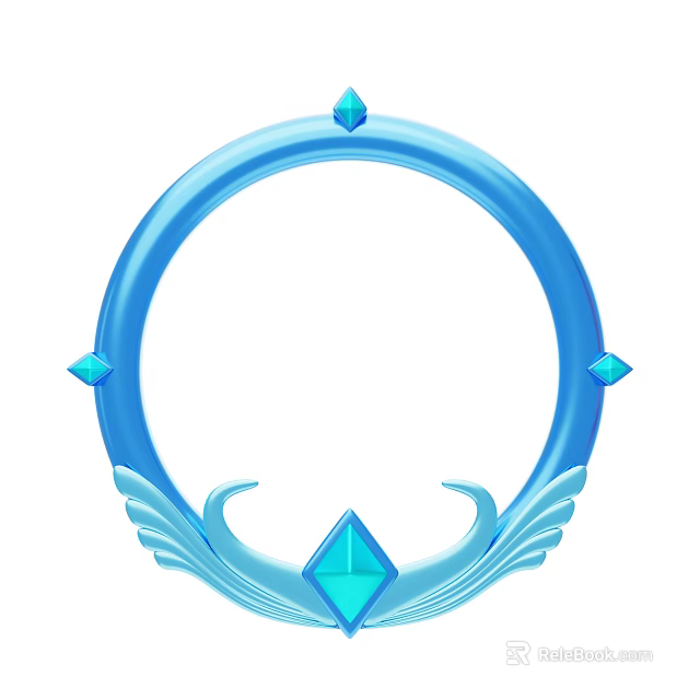 Blue Circular Decorative Ornament Set with Diamond Accents and Winged Base Design 3d model 
