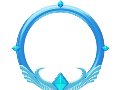 Blue Circular Decorative Ornament Set with Diamond Accents and Winged Base Design 3d model
