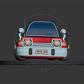 Red Cartoon Car Model On Black Circular Base With White Headlights And Shiny Surface