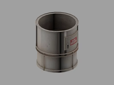 Industrial Equipment Cylindrical Metal Component With Ring Structure And Red Label 3d model