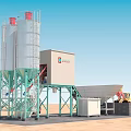 Industrial Concrete Mixing Plant With Loader Silos Conveyor System On Construction Site