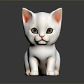 White Kitten Figurine With Pink Ears And Green Eyes On Dark Reflective Surface