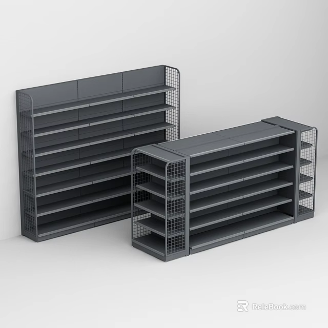 Gray Multi Tier Shelf Units With Grid Design And Open Structure 3d model