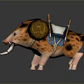 Wild Boar With Decorative Saddle Golden Circular Plate And Wooden Structure