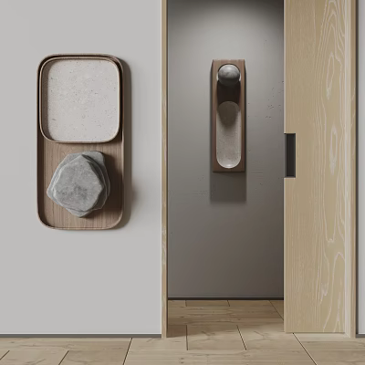 Minimalist Modern Wall Decor With Wooden Tray And Stone 3d model