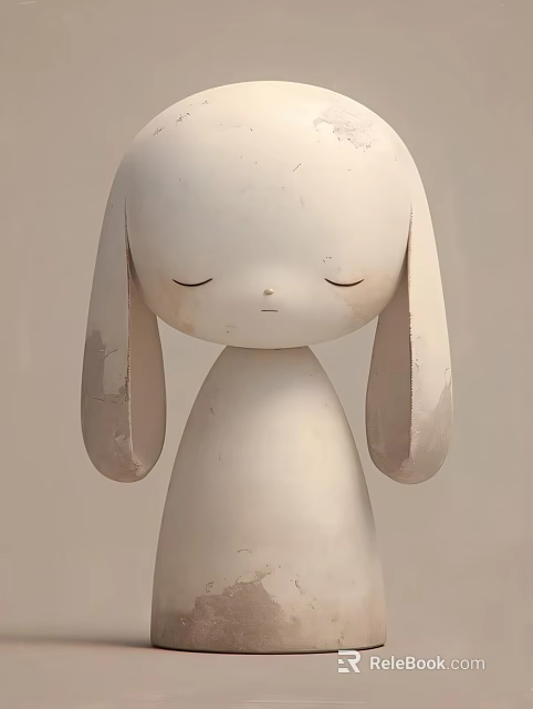 Minimalist White Rabbit Decorative Ornament With Distressed Details For Home Interior Decoration 3d model 