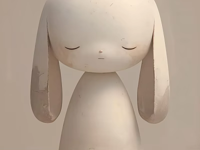 Minimalist White Rabbit Decorative Ornament With Distressed Details For Home Interior Decoration 3d model