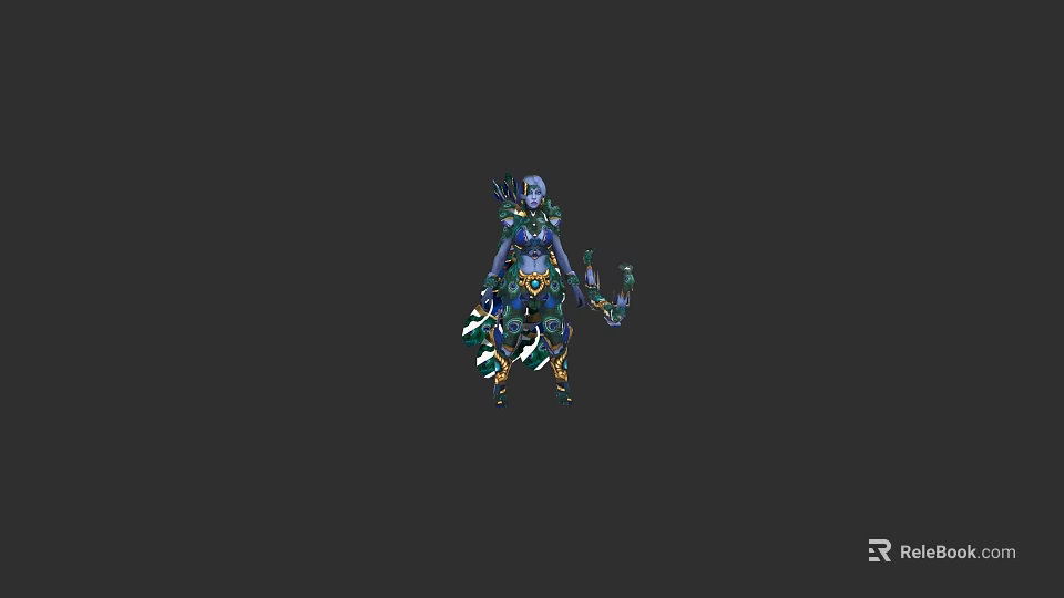 Fantasy Game Character With Blue Green Armor And Magical Staff Design 3d model 