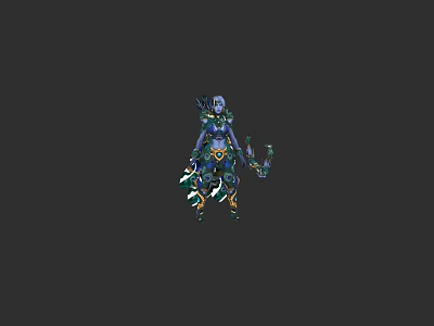 Fantasy Game Character With Blue Green Armor And Magical Staff Design 3d model