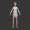 3D Anime Character Model With Blonde Hair White Sweater Red Plaid Skirt And White Shoes