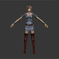 Game and Movie Female Character With Brown Hair Blue Top White Skirt Red Patterned Stockings