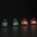 Four Small Pouches Featuring Two Green And Two Red Decorative Patterned On Black Background 3d model