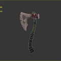 Decorative Battle Axe Featuring Intricate Metal Blade And Red Wrapped Handle