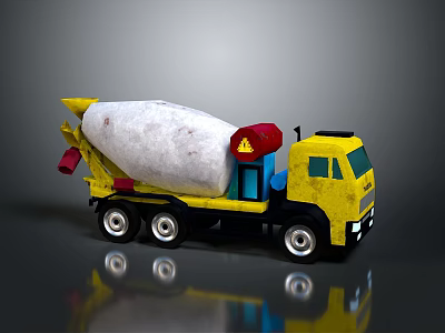 Yellow Toy Concrete Mixer Truck Featuring White Mixing Drum Red Components And Wheels 3d model