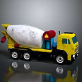 Yellow Toy Concrete Mixer Truck Featuring White Mixing Drum Red Components And Wheels