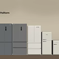 Poliform Refrigerators and Freezers Multiple Designs in Gray and White Arranged Against Wall
