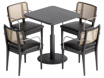 Modern Black Square Table and Chair Set with Woven Back and Metal Frame Design 3d model