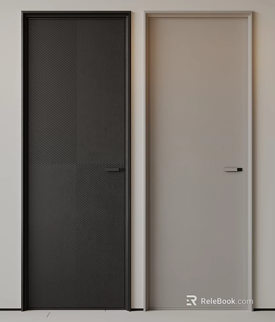 Modern Hinged Doors With Black Mesh Texture And Light Gray Finish For Interior Design 3d model