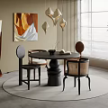Modern Restaurant Interior With Round Dining Table Mixed Chairs Pendant Lights Artwork And Window 3d model