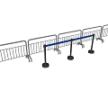 Metal Fence With Blue Barrier Tape And Black Posts For Crowd Control