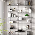 Modern Open Shelf Metal Frame Bookcase with Books Decor Plants and Sculptures in Living Room