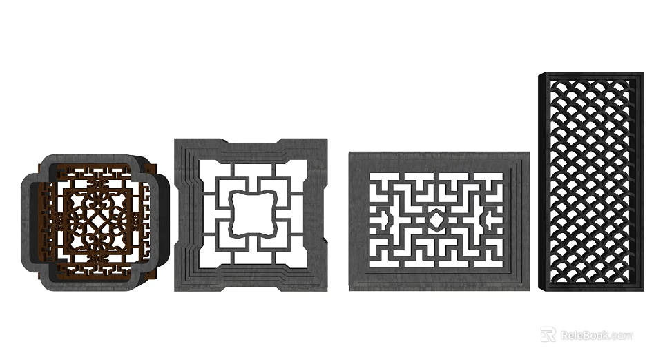 Traditional Chinese Lattice Windows Featuring Various Intricate Carved Patterns and Designs 3d model 