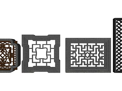Traditional Chinese Lattice Windows Featuring Various Intricate Carved Patterns and Designs 3d model