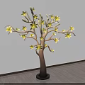 Elegant Window Display Featuring Decorative Tree With Yellow Flowers And Shadow On White Wall 3d model