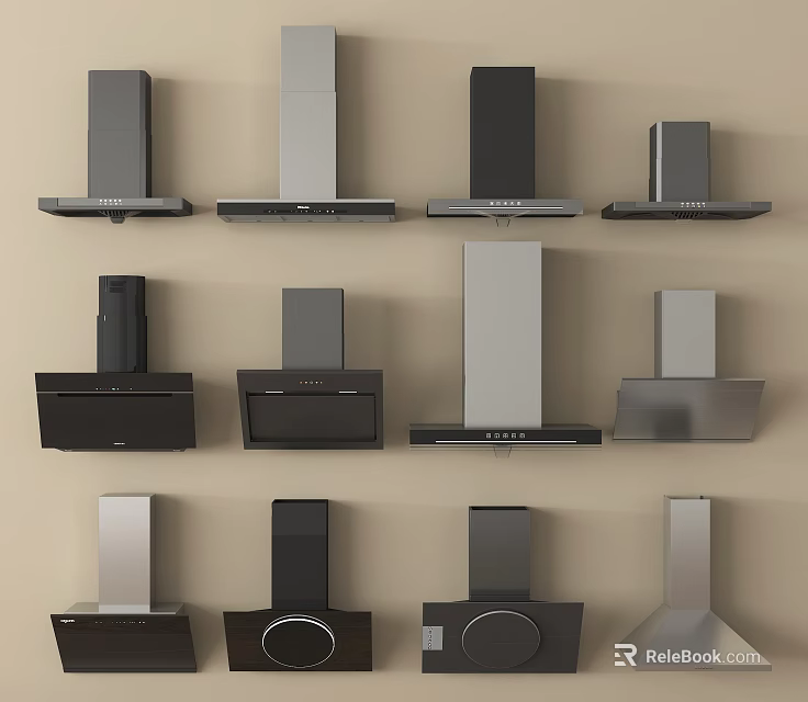 Modern Kitchen Range Hoods Various Styles And Metallic Finishes For Kitchens 3d model