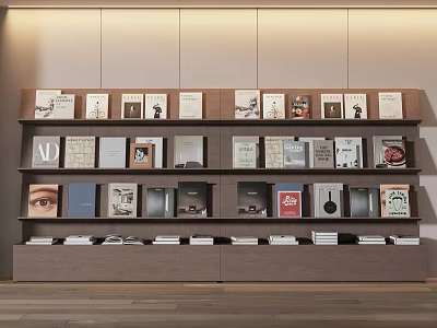 Modern Wooden Multi Tiered Bookcase Filled With Books And Decorative Items In Living Space 3d model