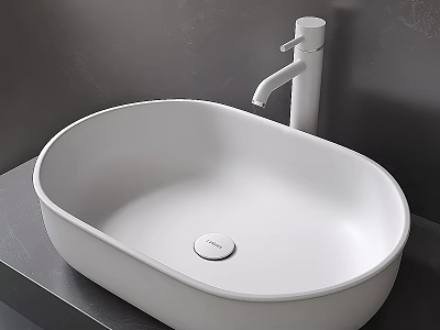 Modern White Oval Vessel Sink with Minimalist Faucet on Gray Countertop 3d model